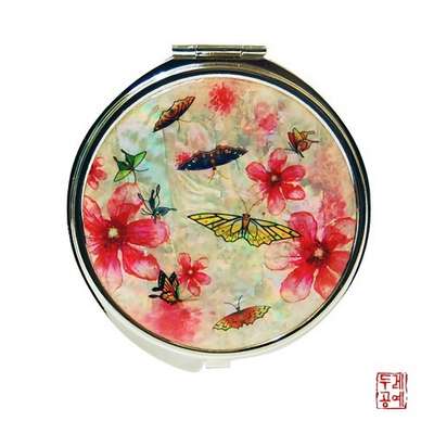 Ink Wash Flowers and Butterflies Round Hand Mirror