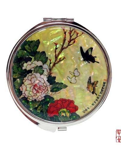 【南桂宇】花蝶図 手鏡 - 牡丹の花と蝶