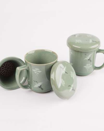 青磁雲鶴文茶器セット