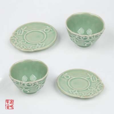 Traditional Pattern Tea Cup Set - Hangul