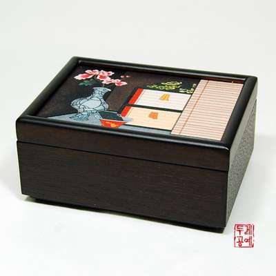 Folk Painting Business Card Case - Books and Shelves Design