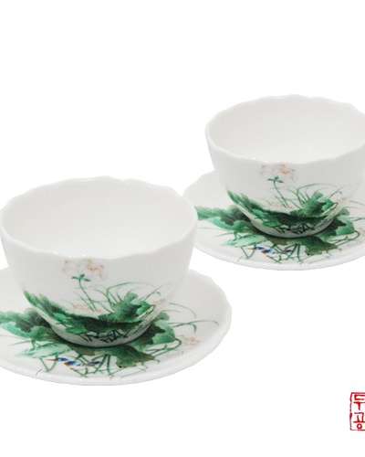 蓮花図茶器杯セット4p