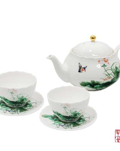 蓮花図茶器セット 7p