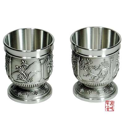 Pewter Soju Cup Set (Four Gentlemen Plants 2P)