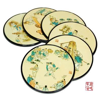 Genre Painting Coaster Set (Kim Hong-do) - 6 Types